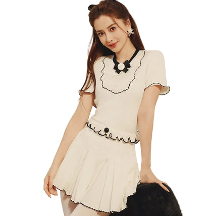 FAME contrasting ruffle embroidered T-shirt - HENRY