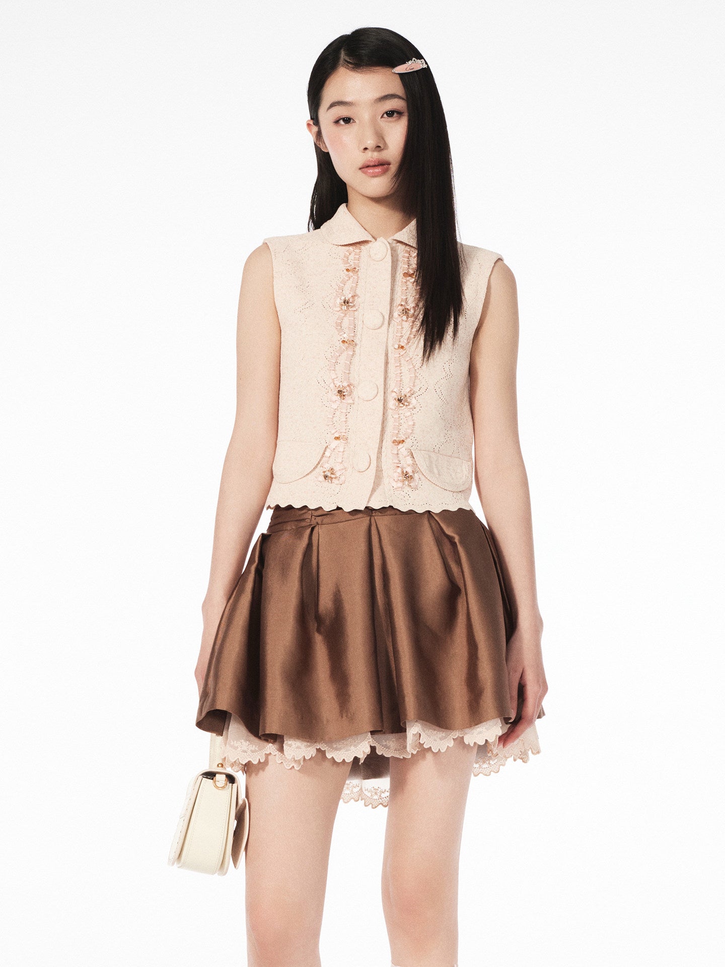 FAME rococo piping beaded sleeveless knitted top - EMMA
