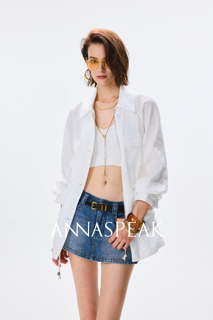 ANNASPEAK  linen light drawstring shunting jacket-SAYE.
