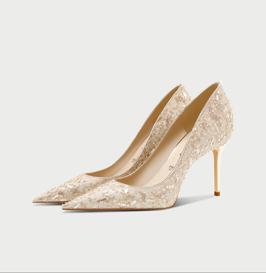 Pjjuu Xiuhe Two Wear Champagne Color Wedding Shoes - ARRAY