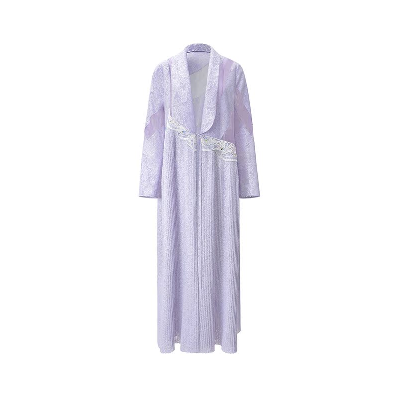 M essential Mackay designer label taro lace paneled pleated embroidery robe - HELEN.