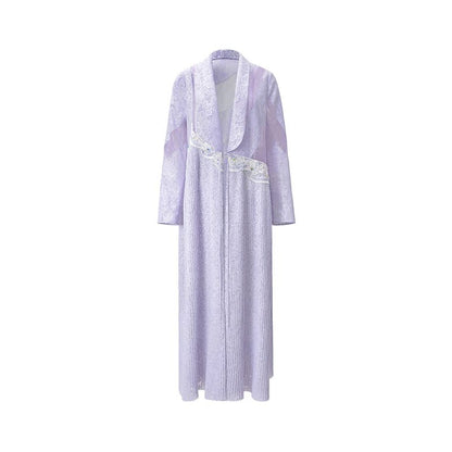 M essential Mackay designer label taro lace paneled pleated embroidery robe - HELEN.