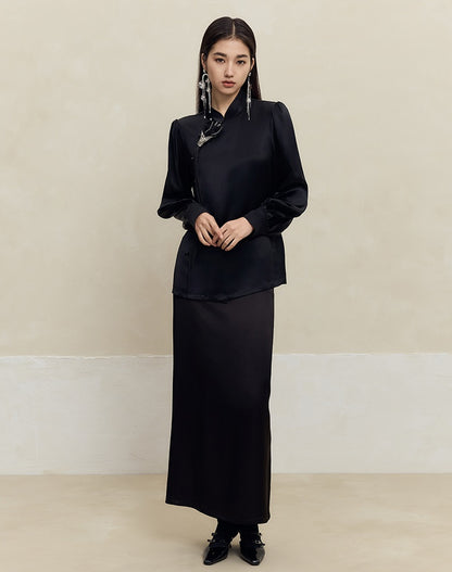 HECO High-waisted purple black white back slit skirt Hip Girl - spirit.