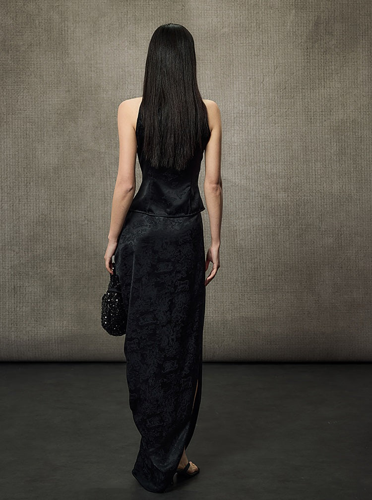 HECO Pleated Long Jacquard Slit Skirt - EAGLE.