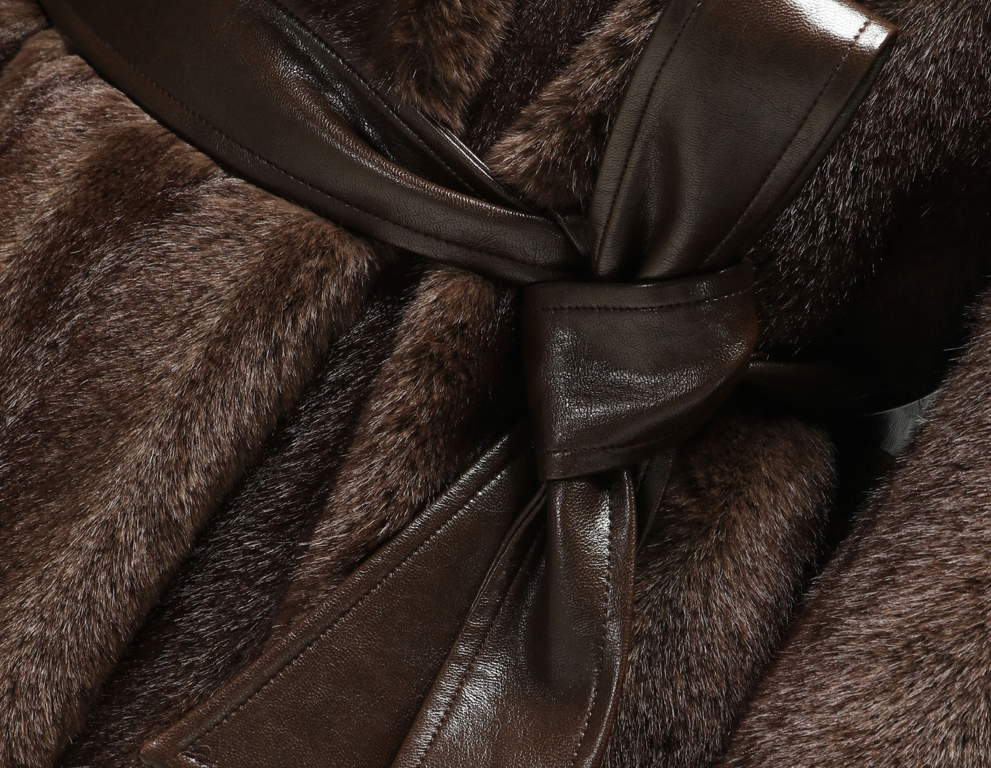 WANGXO | Tibetan Pas-Striped Mink Texture Belted Fur Coat -YUNI.