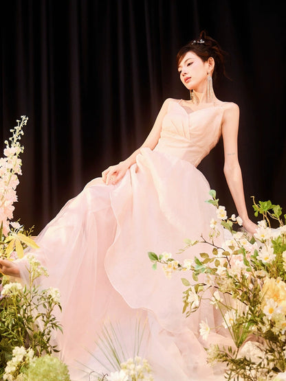 DOLLY High End Sleeveless Diamond High Waist Suspender Long Prom Dress-NORA