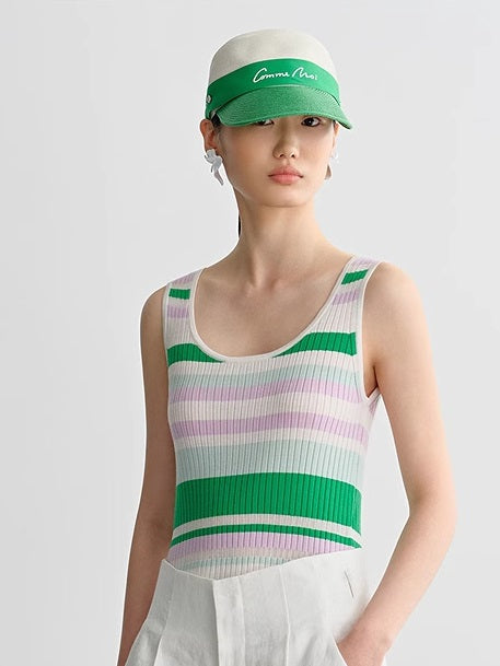 COMME MOI  summer colorful striped skinny wool knit vest top - HAZEL.