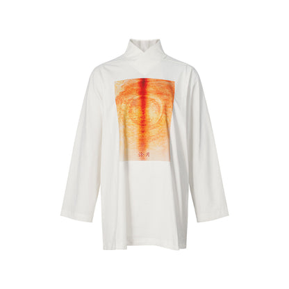 TUYUE White Hanjiao Collar Embroidery Mid-Length Cotton T-Shirt - CYNTHIA.