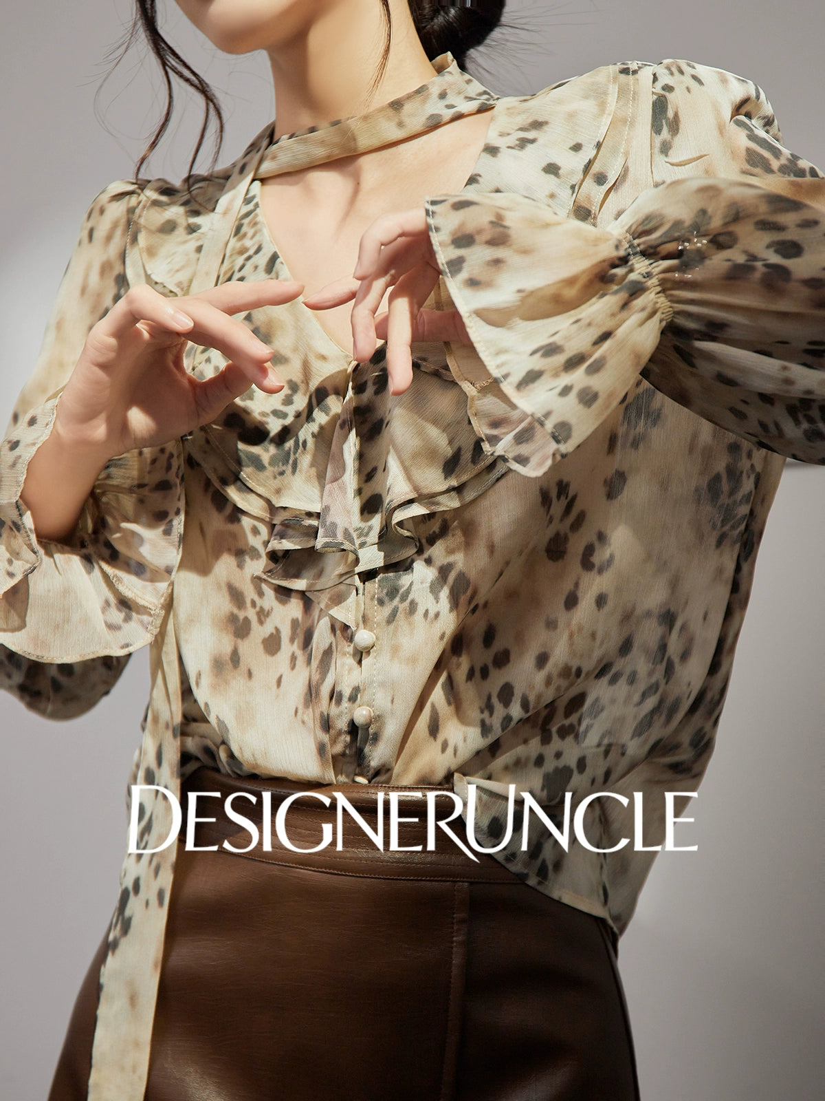 DGU "Twilight" leopard print new long-sleeved slimming foreign design top - Noah.