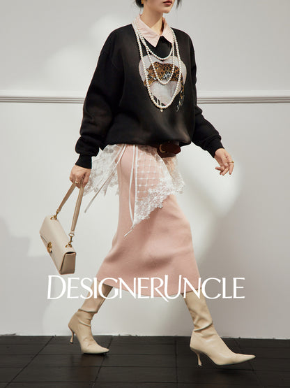 DGU×LAB "Juice Leopard" black loose and lazy design sweatshirt - SWEAD