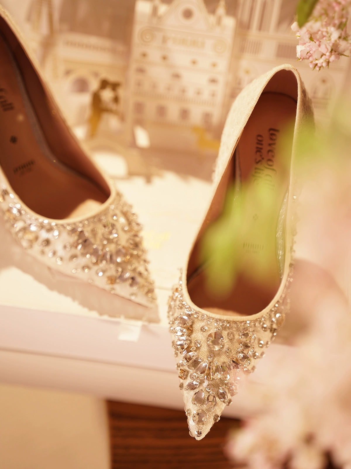 PJJUU pointed toe high heeled rhinestone shoes - GLAP.