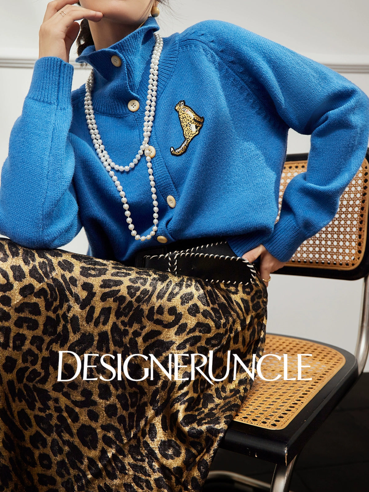 DGU×LAB "Lan Bao" blue cardigan lazy high-end knitted sweater  - LEVI