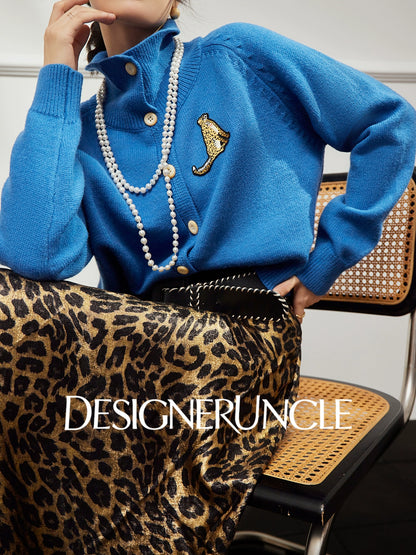 DGU×LAB "Lan Bao" blue cardigan lazy high-end knitted sweater  - LEVI