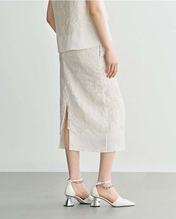 COMME MOI  silk embroidered white skirt - ABBA.