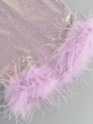 DOLLY Luxury Violet Glittering Sleeveless Chest Wrap Midi Feather Party Dress-FILIPPA