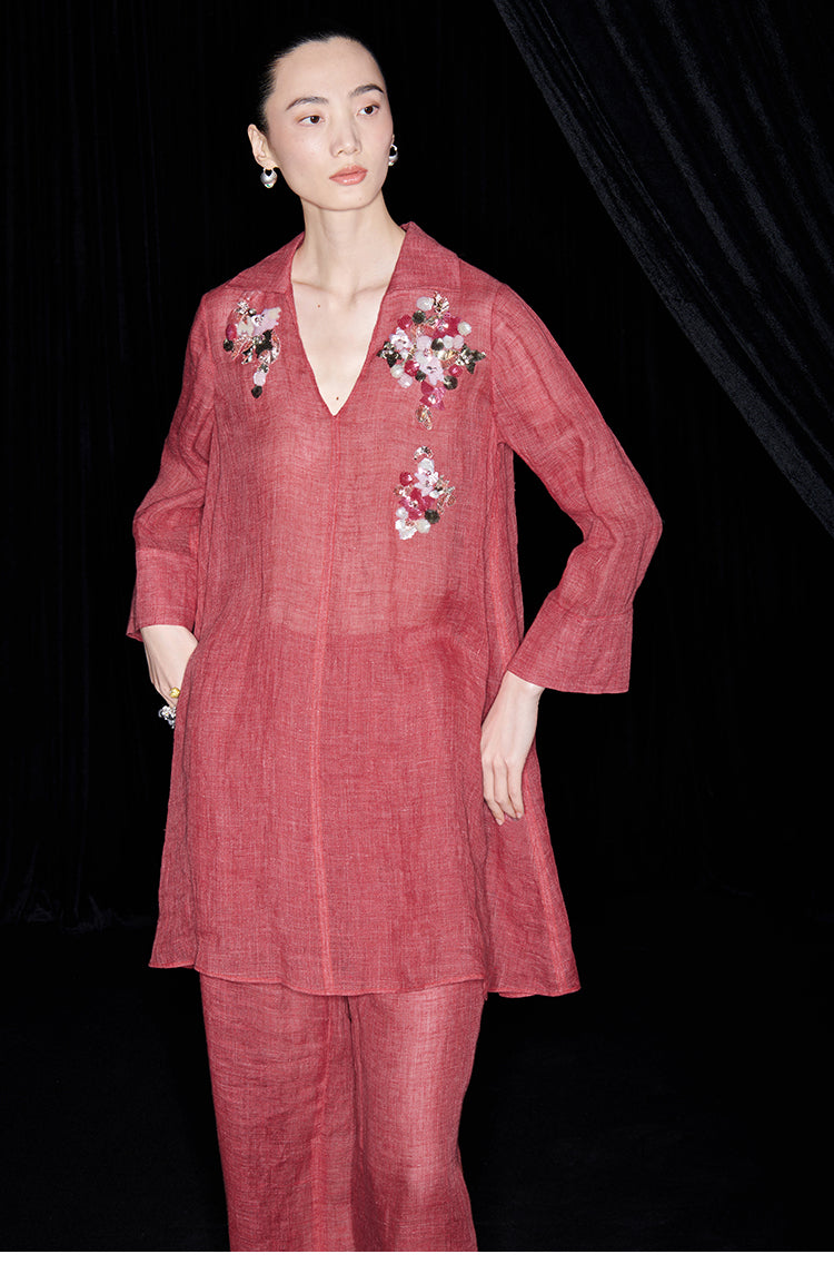M essential Mackay designer 3D embroidered long shirt pant set - grace.