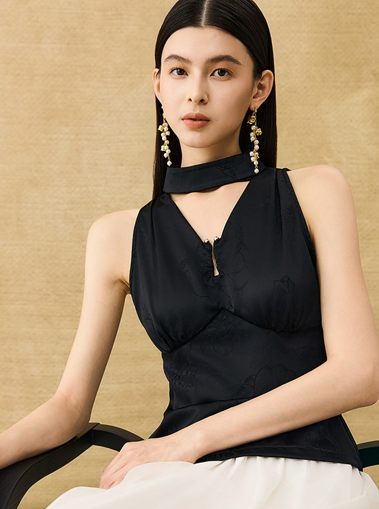 HECO Chinese Acetate V-Neck Waist Small Vest Top - ZEPH.