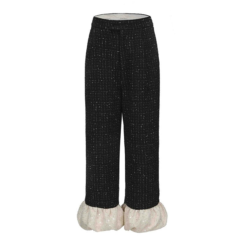 ATELIER MISS LU Fall/Winter Sequin Bud Hem Straight-leg Pants - HEAVEN