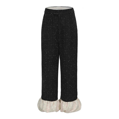 ATELIER MISS LU Fall/Winter Sequin Bud Hem Straight-leg Pants - HEAVEN
