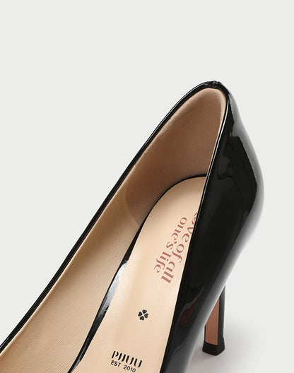 Pjjuu Black Patent Leather Pointed Toe Stiletto Pumps - Daniel Patent