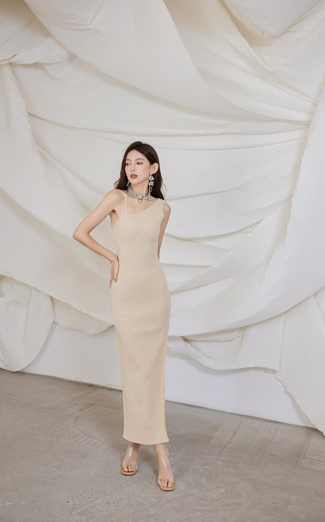 DOLLY Luxury Sleeveless One Shoulder Backless Sexy Knitted Long Dress-ZELDA