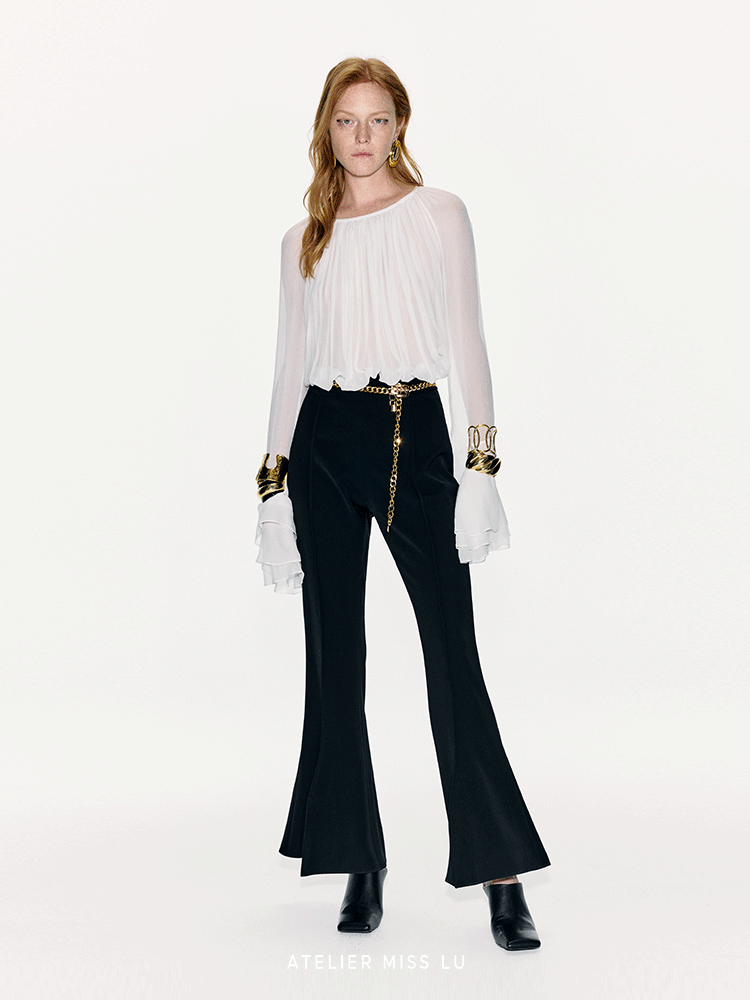 ATELIER MISS LU layered pressed pleated design sheer mulberry silk top - ROSALIE