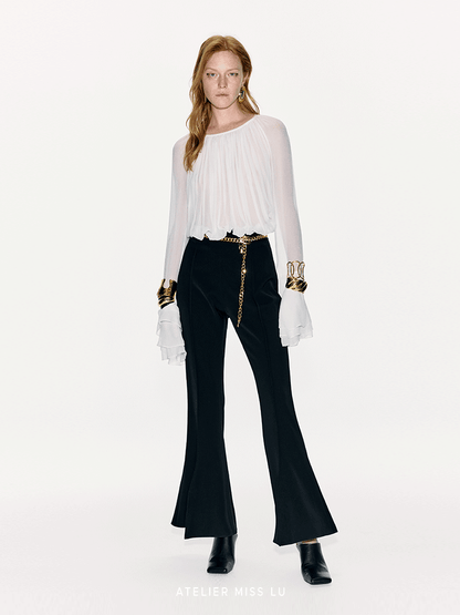 ATELIER MISS LU layered pressed pleated design sheer mulberry silk top - ROSALIE