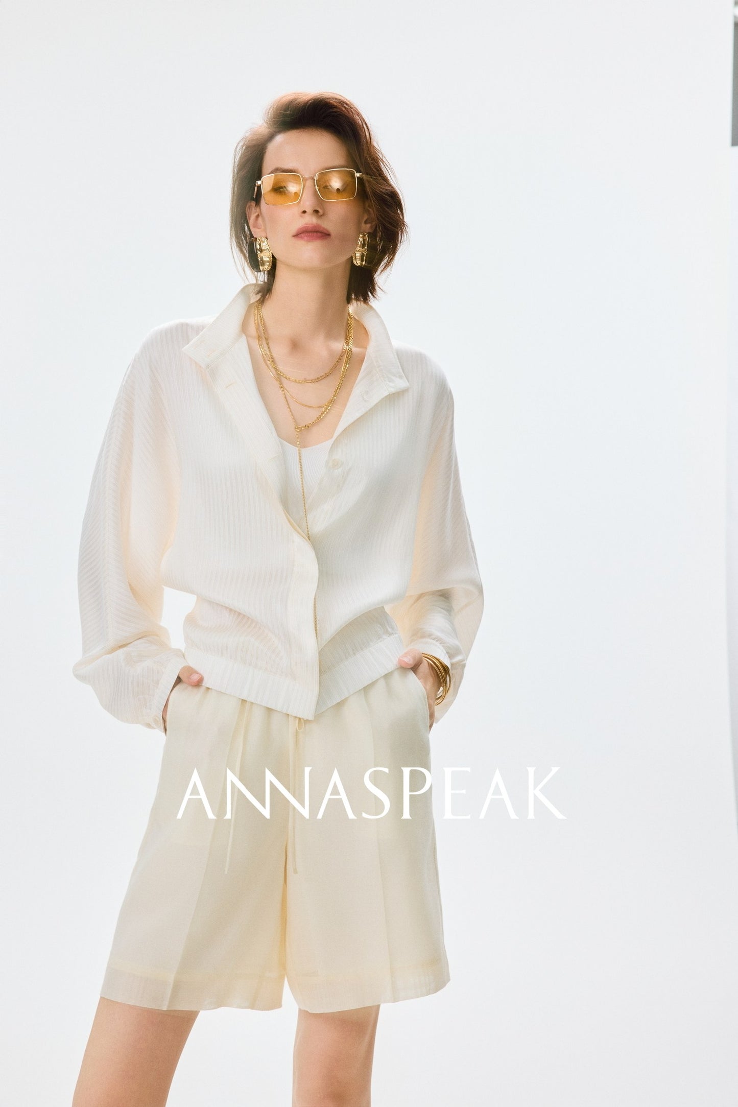 ANNASPEAK Lightweight and breathable silk Viscose  stand-up collar shirt-HUGH.