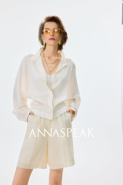 ANNASPEAK Lightweight and breathable silk Viscose  stand-up collar shirt-HUGH.