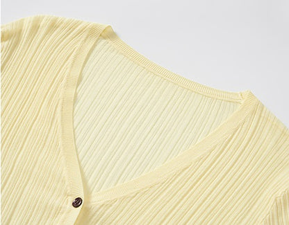 COMME MOI Lv Yan designer summer V-neck gradient pit strip knit cardigan - IAN.