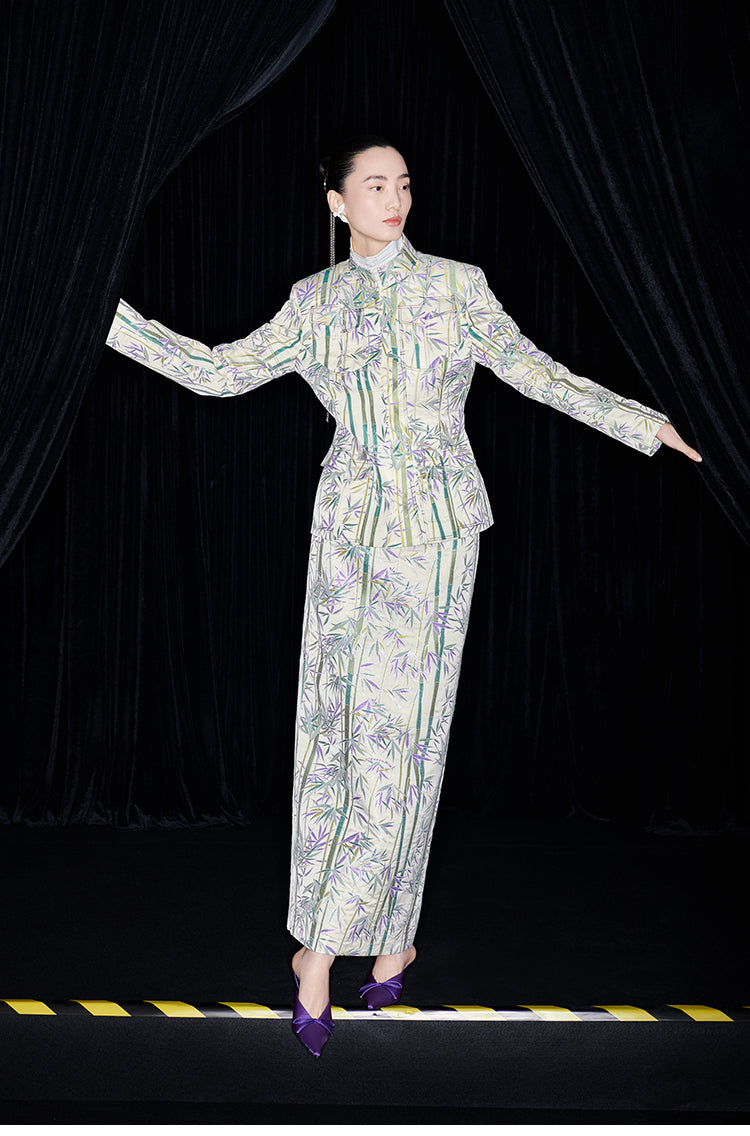 M essential Mackay designer jacquard tunic jacket pencil skirt suit set - Qizhu