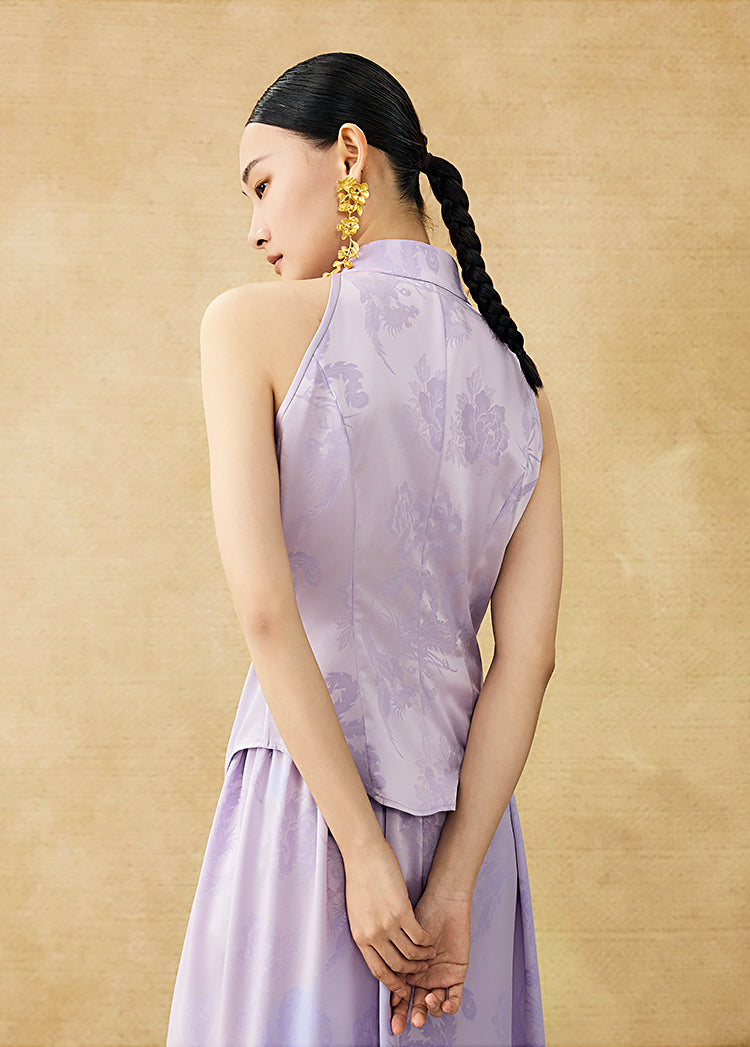 HECO Chinese Acetate Stand-up Collar Waist National Style Jacquard Vest T - FIRE.