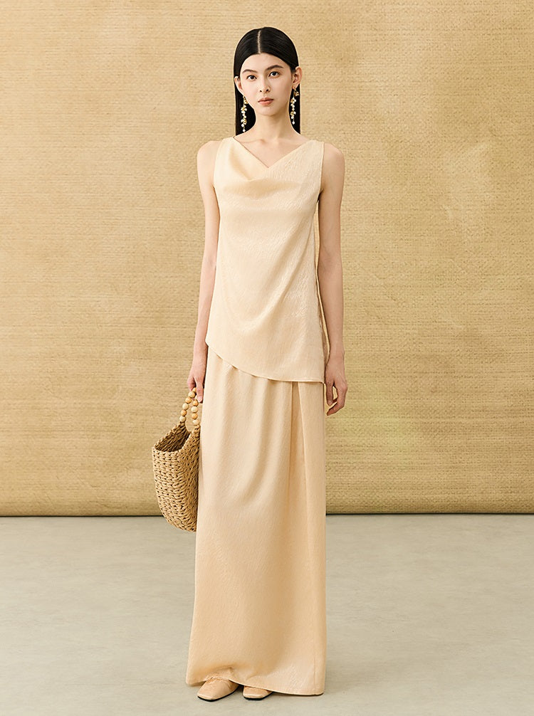 HECO Chinese Temperament Pearlescent High-Waisted High-End Texture Skirt - HELLS.