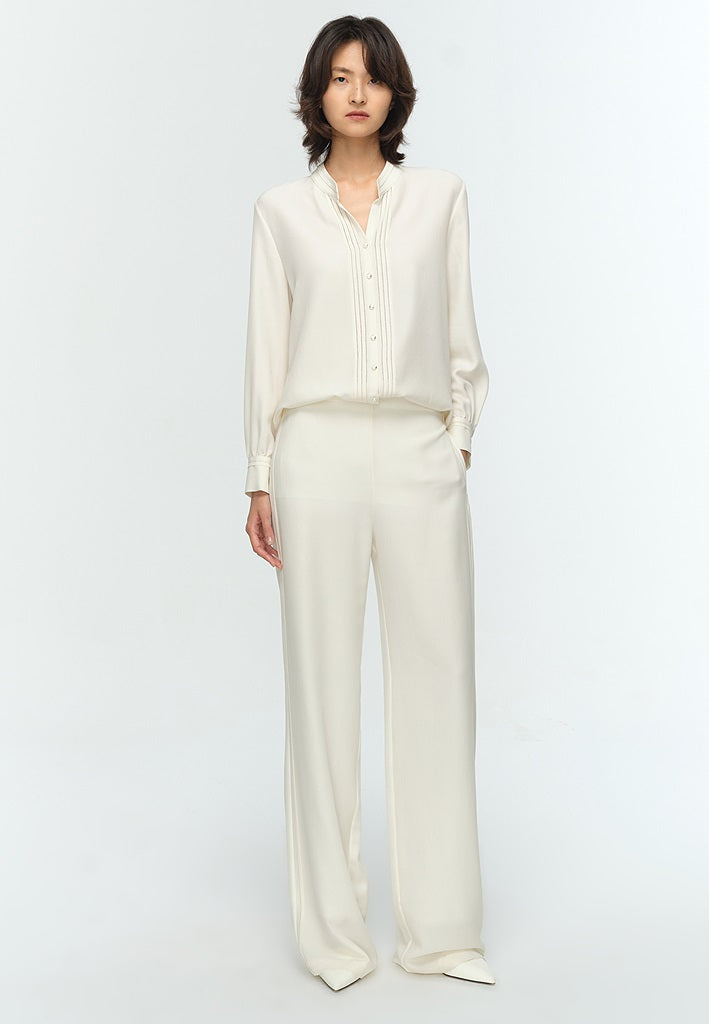 COMME MOI Lu Yan Designer's new women's commuter silk long-sleeved stand-up collar shirt - POWER.