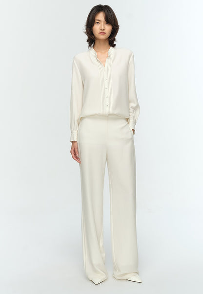 COMME MOI Lu Yan Designer's new women's commuter silk long-sleeved stand-up collar shirt - POWER.