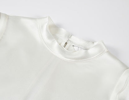 COMME MOI Lv Yan designer summer sleeveless stand collar triple acetate satin top - MEADOW.