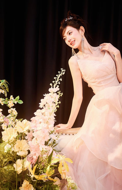 DOLLY High End Sleeveless Diamond High Waist Suspender Long Prom Dress-NORA