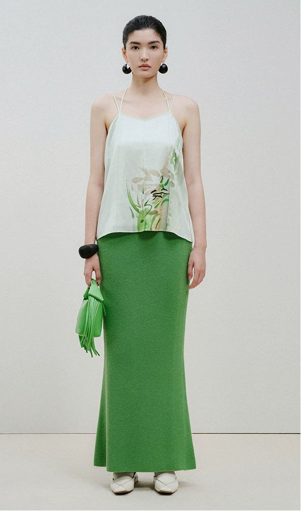 ZHUCHONGYUN flower draft lace-up mulberry silk suspender top-KAZUNARI.