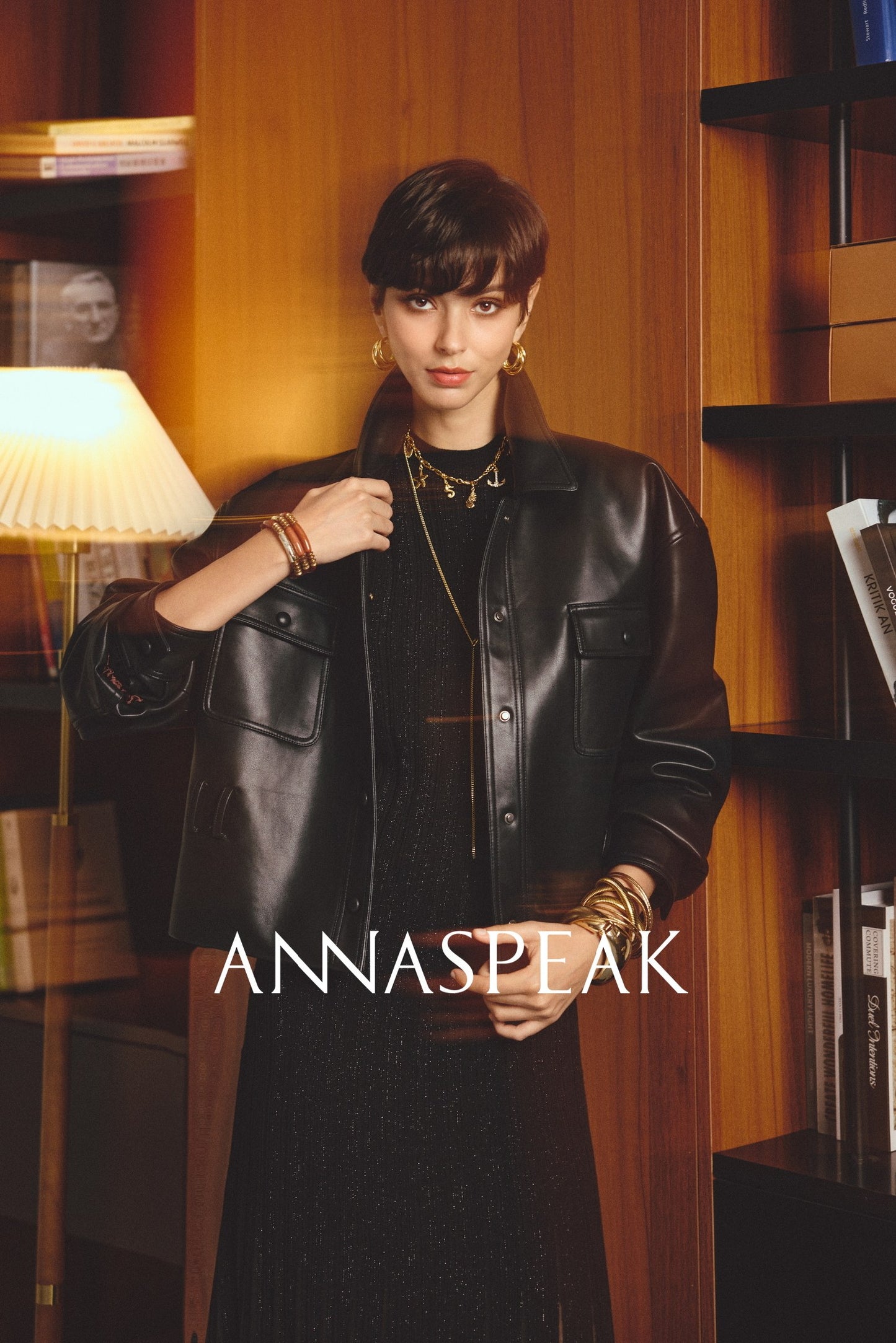 ANNASPEAK brand environmentally friendly leather silhouette jacket-LOXY.