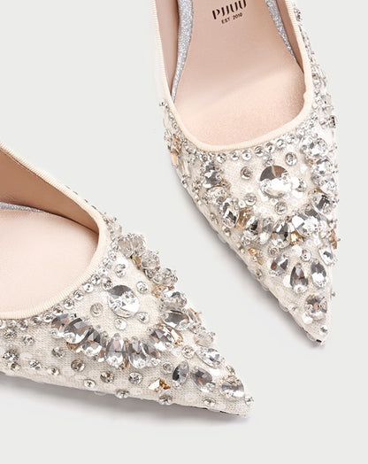PJJUU pointed toe high heeled rhinestone shoes - GLAP.