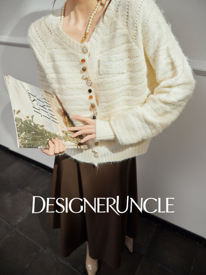 DGU "Warm Tone" White Sweater Autumn New High-end Design Lazy Versatile Trend Top - Louis.
