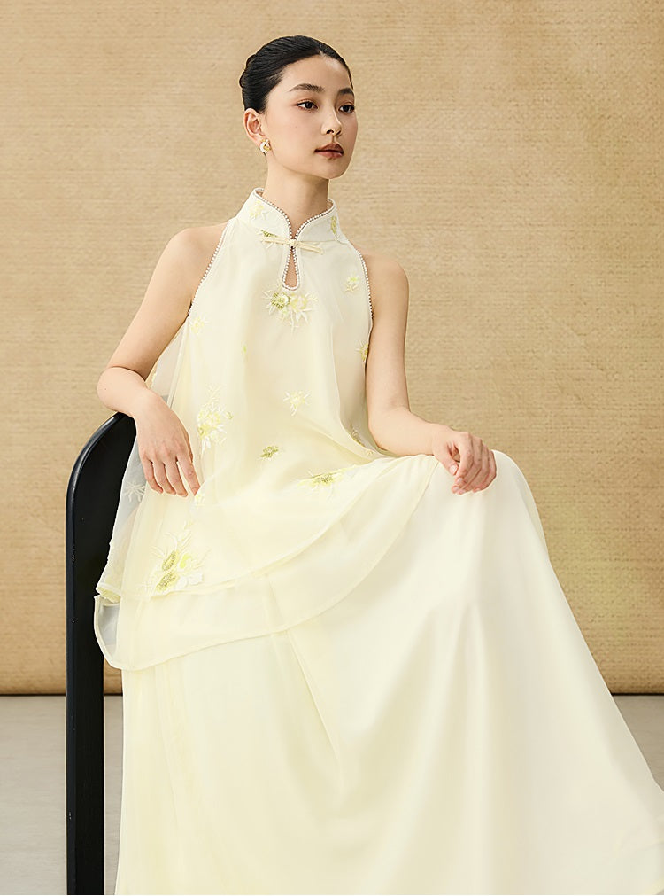 HECO Chinese Pearl Edge Embroidered Sleeveless Tulle Vest - IDEM.