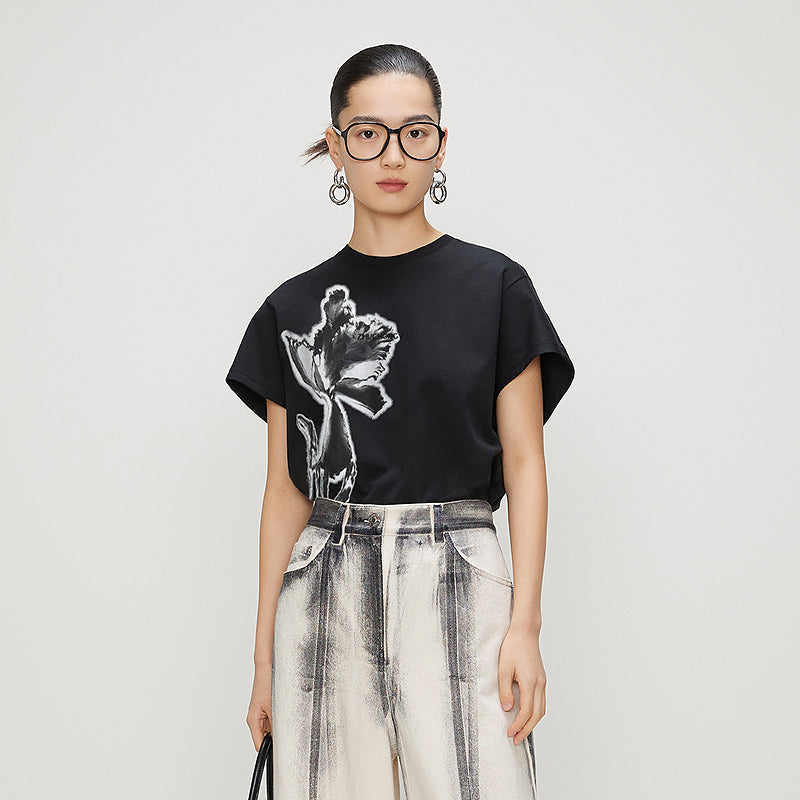 ZHUCHONGYUN ink print cotton short sleeve t-shirt -KIKI.