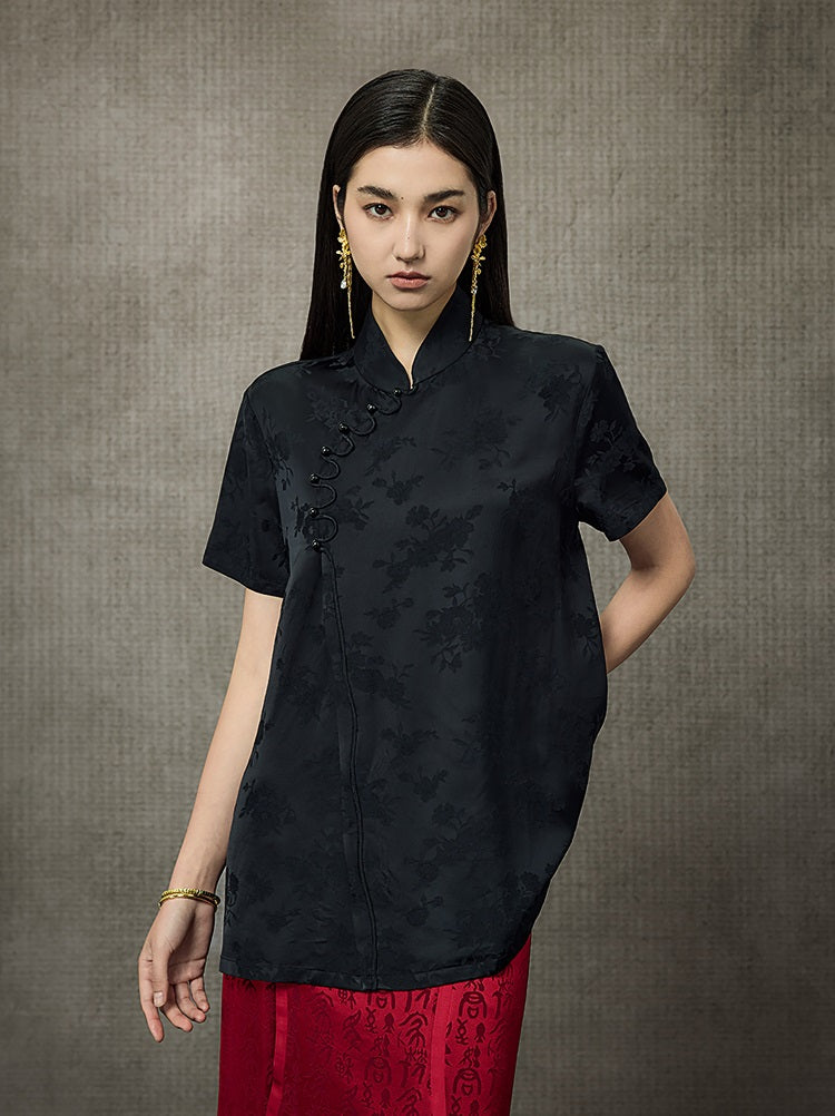 HECO Flower Branch Dark Pattern Short Sleeve Collar Shirt - CHANTS.