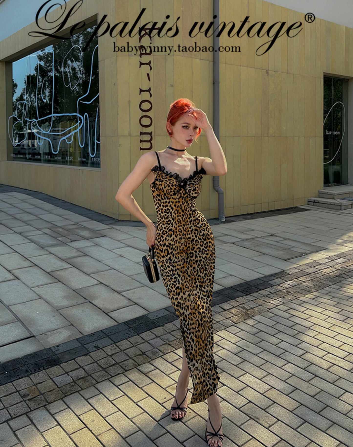 Le Palais Vintage sensual elegant leopard print faux silk satin slim wrap maxi dress-ASTA
