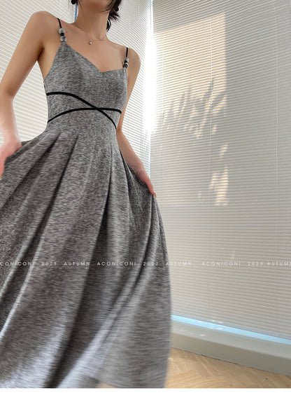 Aconiconi High End Gray V-Neck Sleeveless Hound Sooth Cocktail Dress- Kawashima Girl