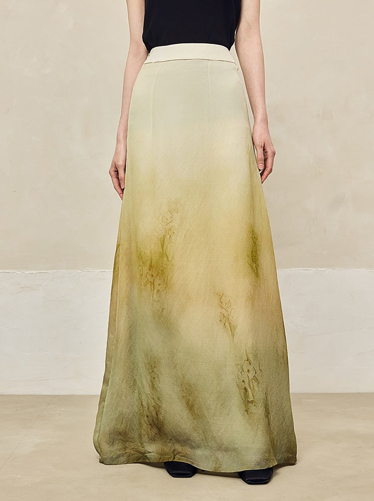 HECO Blended Chiffon Drape A-line High waist Yellow Green Thin Skirt Women - DEPTH.