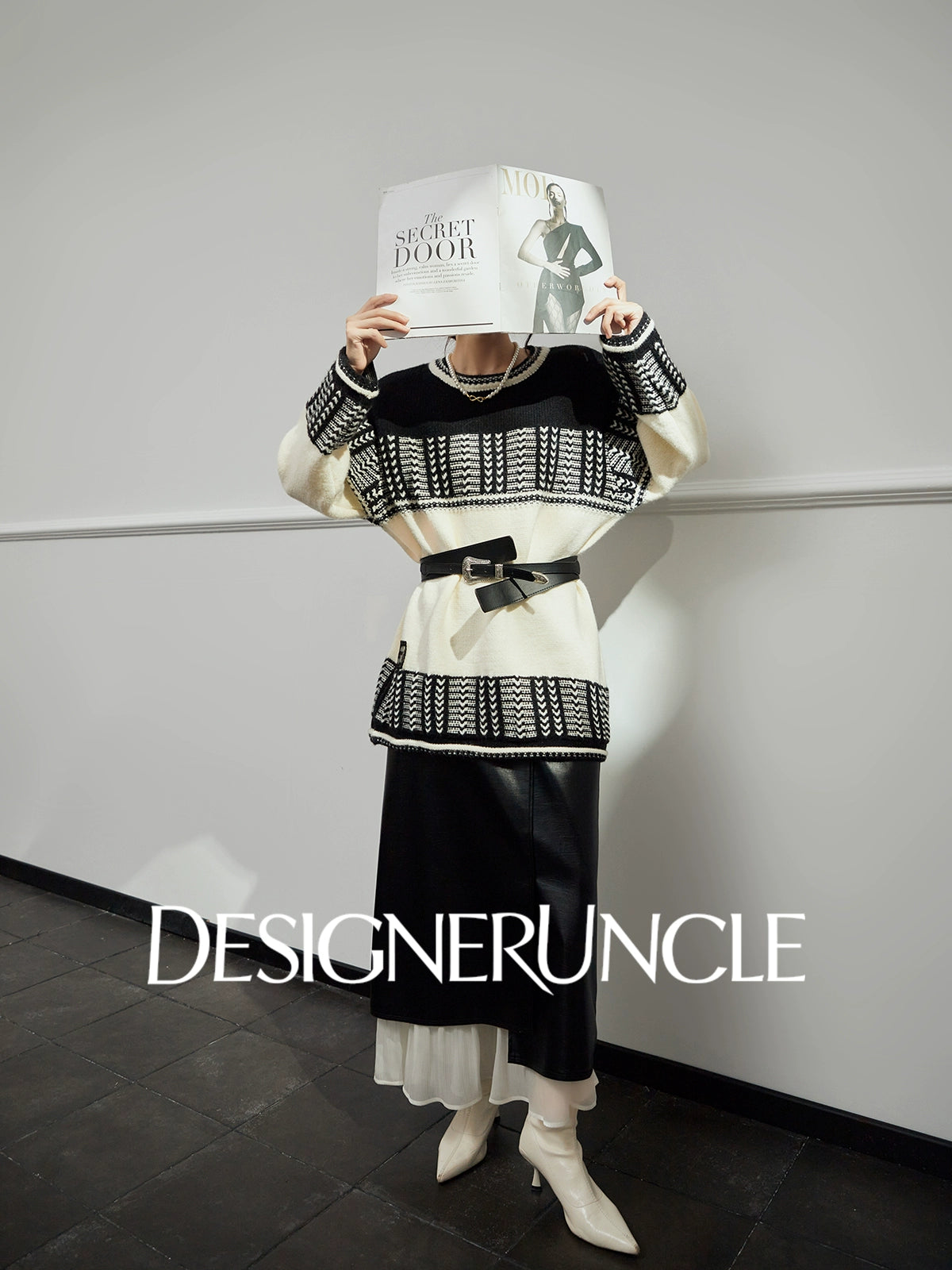 DGU "Ink Domain" black knitted sweater loose slimming retro versatile jacket - Jessie.