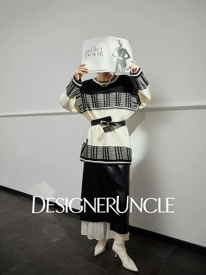 DGU "Ink Domain" black knitted sweater loose slimming retro versatile jacket - Jessie.