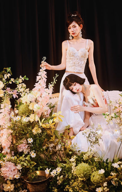 DOLLY Elegant White Natural Waist Flower Bud Long Chic Skirt-CYNTHIA  (V)